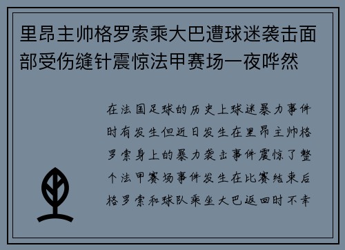里昂主帅格罗索乘大巴遭球迷袭击面部受伤缝针震惊法甲赛场一夜哗然